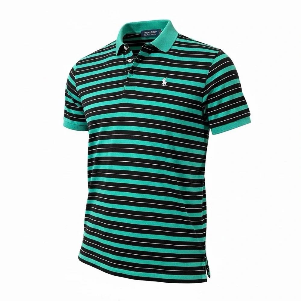 Polo Golf Ralph Lauren Polo Shirt Mens Large Green Black Striped Pima Cotton